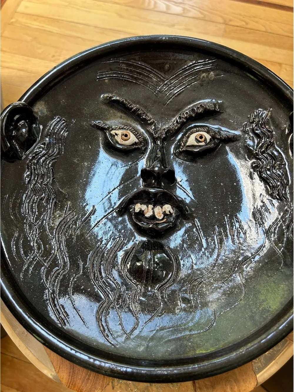 John Brock Signed Studio Pottery Wall Plaque Sculptural Face Mask Mid Century